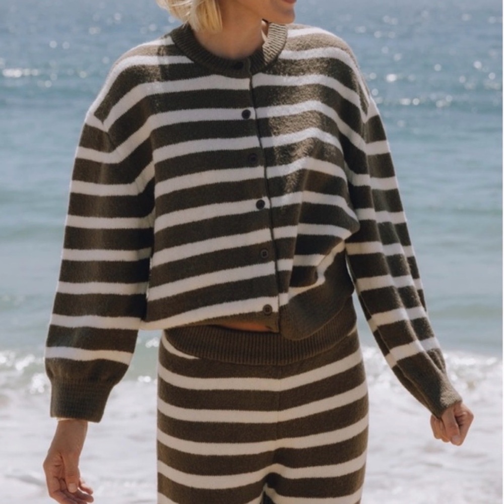 Daily Drills Striped Brown and White Sweater Set